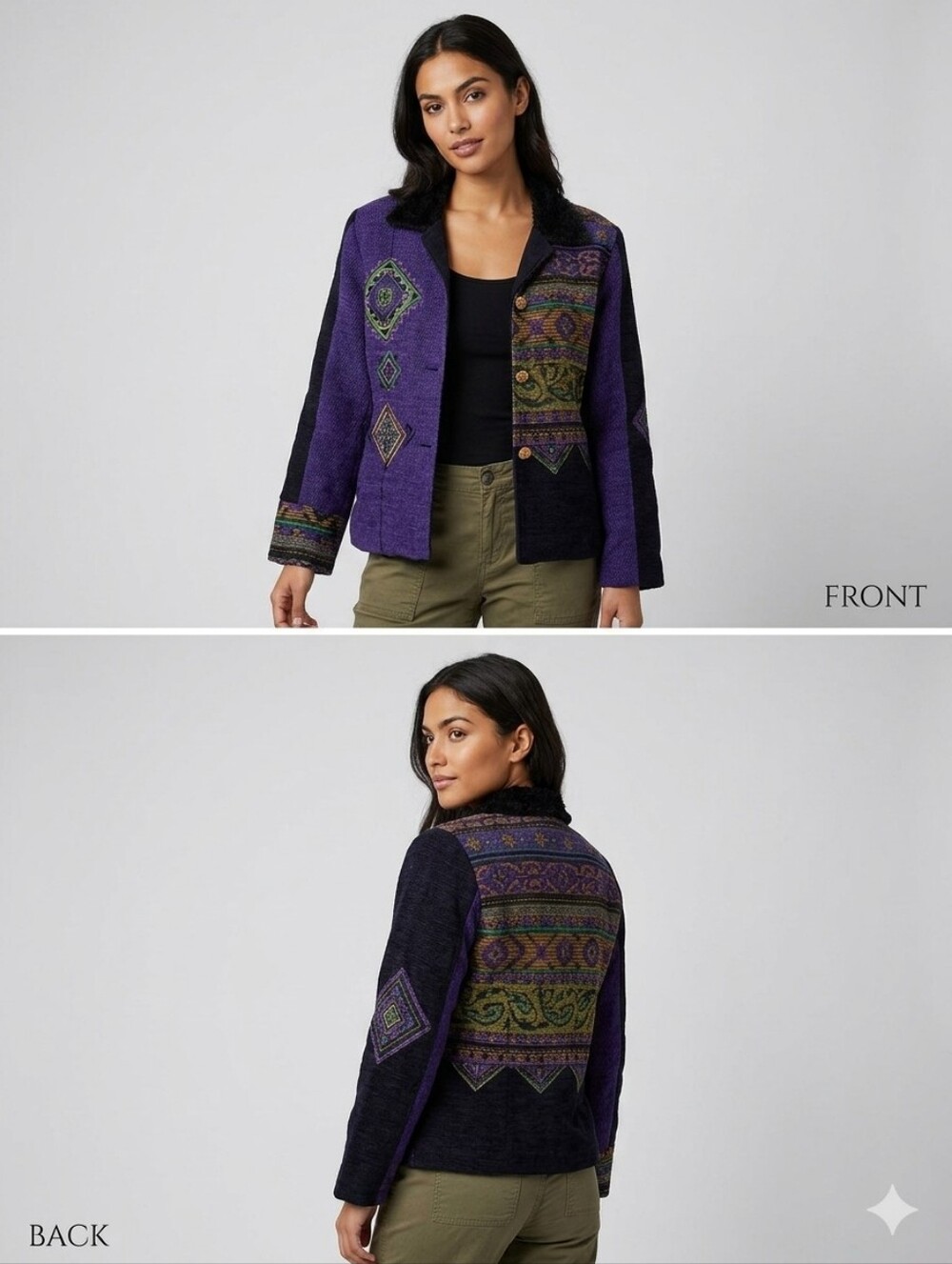 NANCY BOLEN city girl womens coat size s in a beautiful purple 💜 and bla